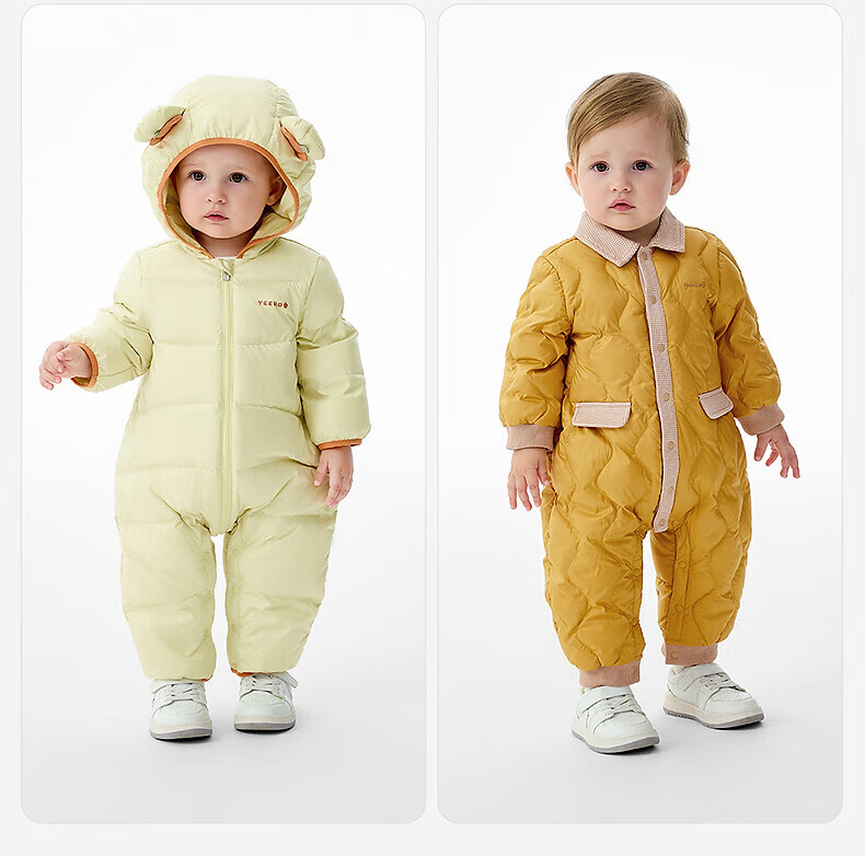 YEEHOO Baby Hooded Down Jumpsuit Autumn Winter Nano Antibacterial Lightweight Infant One-Piece Winter Outerwear 8