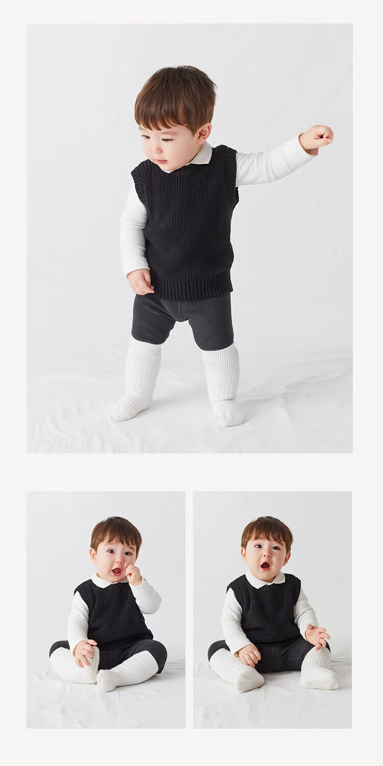 ENHENN Baby Knitted Vest Autumn New Pure Cotton Sleeveless Stylish Waistcoat Black Size 73 2