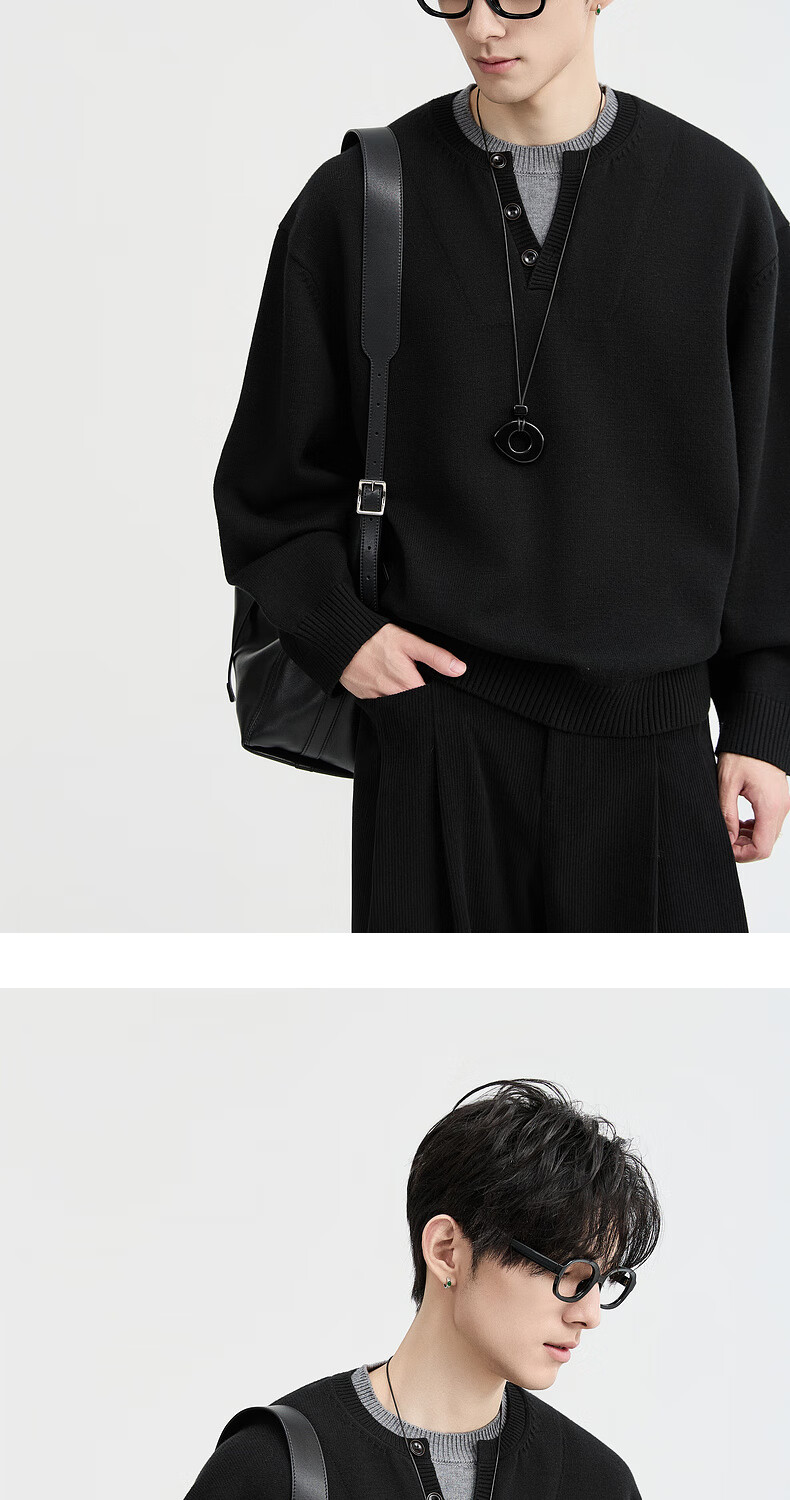 Earl Zuoer Wool Blend Two-in-One Henry Collar Autumn 2025 Long Sleeve Knit Base Shirt Men's Colorblock Sweater 29
