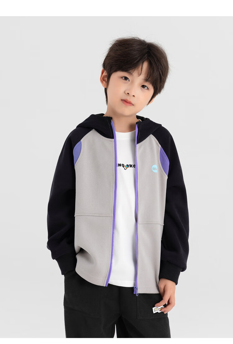 Duoduo Home [Soft and Chewy] Children's 2025 Autumn Three-Color Spliced Hooded Jacket Boys Casual Sports Knit Cardigan 2