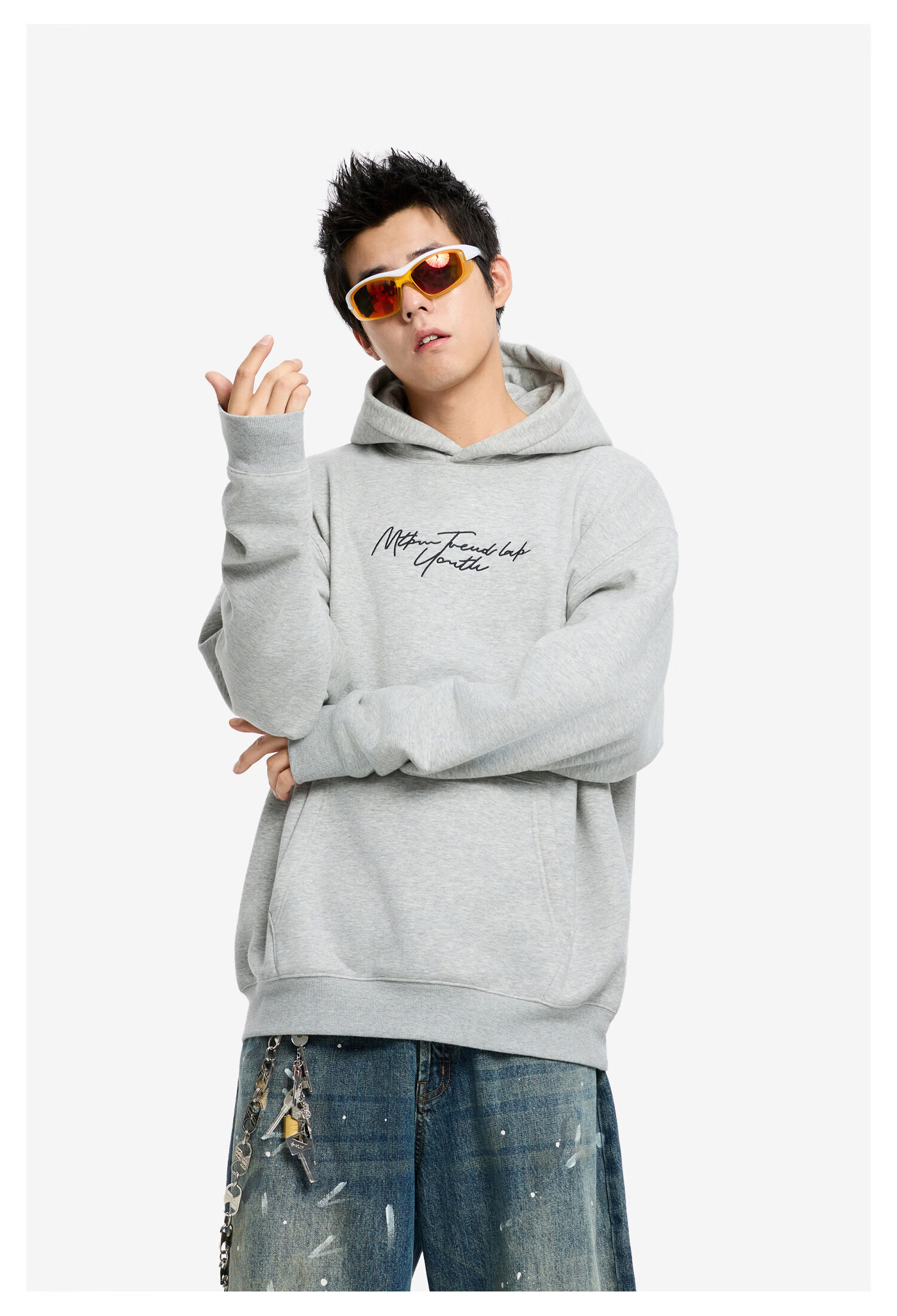 Meters Bonwe Men's Fleece Hoodie 2025 Winter New Thickened Warm Trendy Casual Long Sleeve Top 3