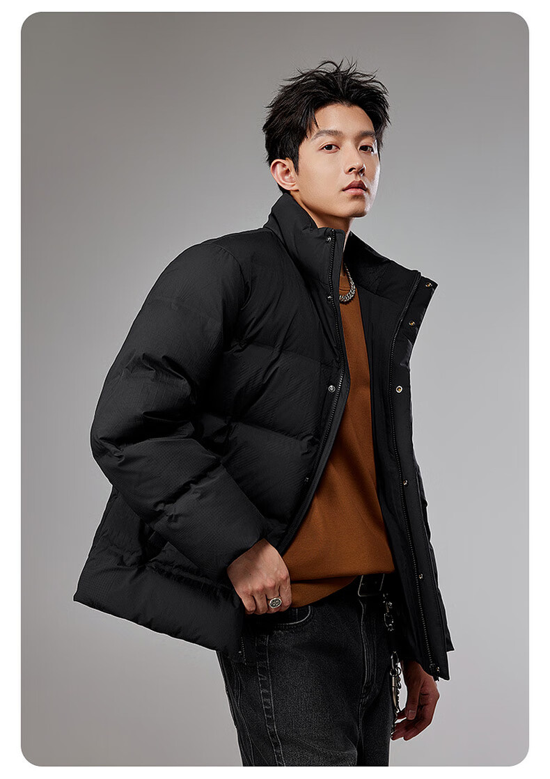 CABBEEN Men's Down Jacket with Nine-Grid Floral Pattern Channel Fabric, Textured Embossed Material, Winter Stand Collar Puffer Coat 4