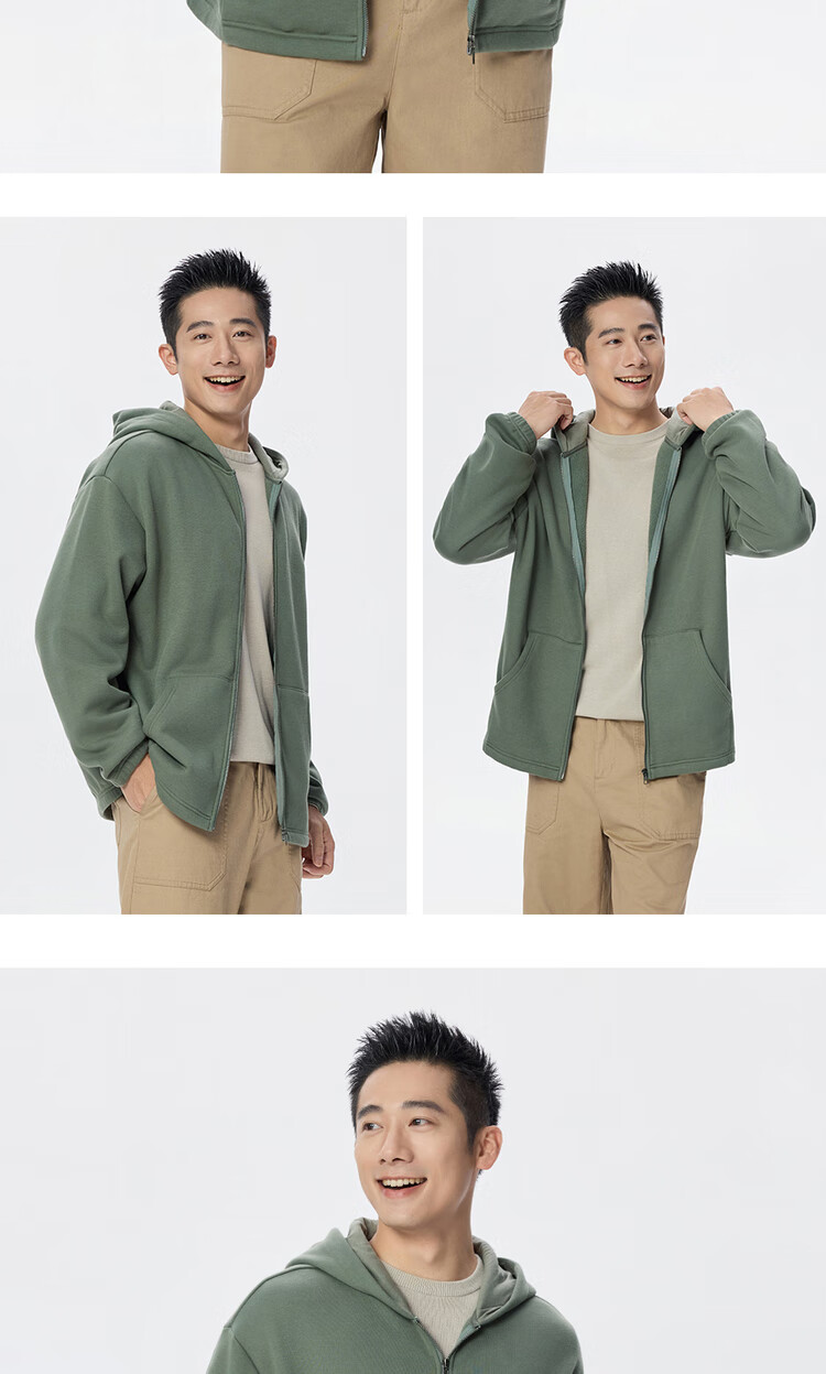 Giordano Men's Hooded Sweatshirt Autumn Winter Fleece Thickened Kangaroo Pocket Loose Pullover 18075812 9