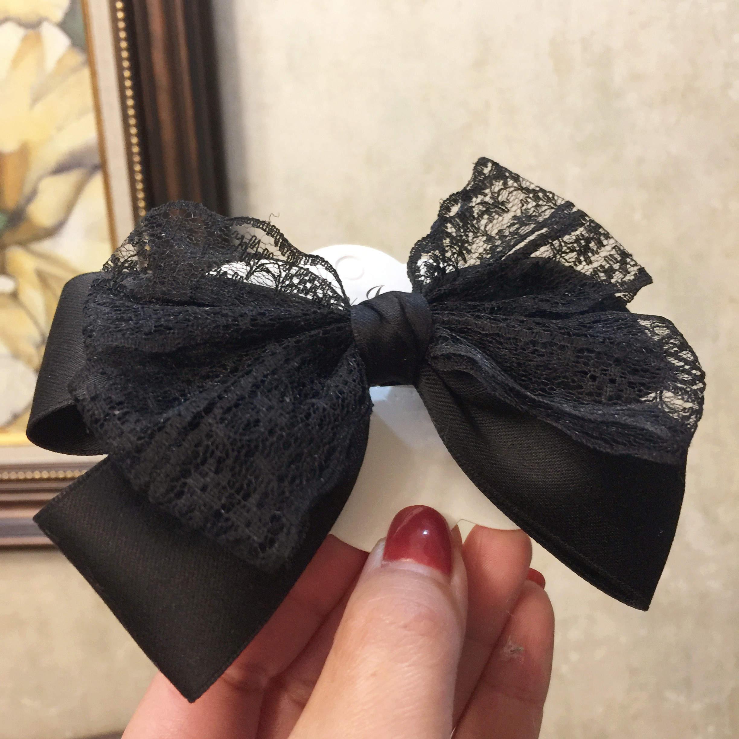 边夹新款哑光黑色缎带超大职业网兜顶夹发圈发卡sn4967 黑色配皮筋