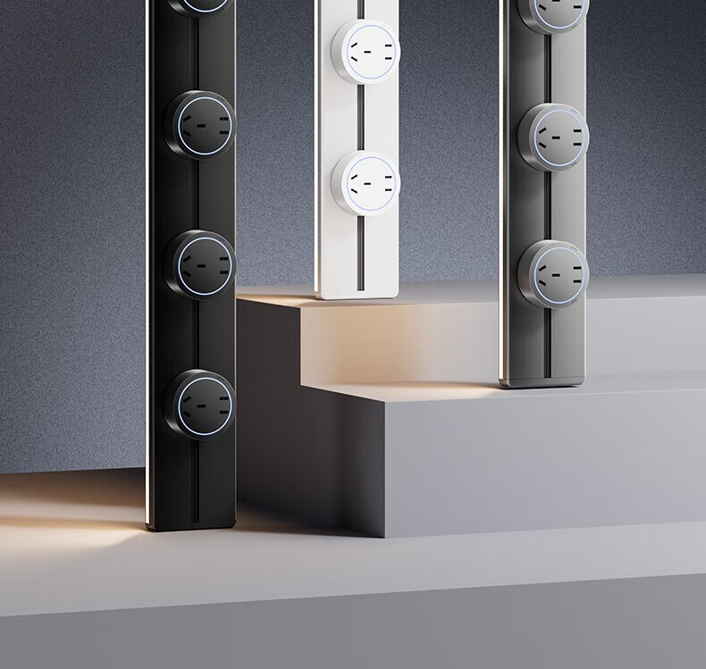 International Electrician Digital Display Large Five-Hole Mobile Track Power Strip Adapter One-Key Master Control Sensor Light Set Gray for Side Cabinet 2