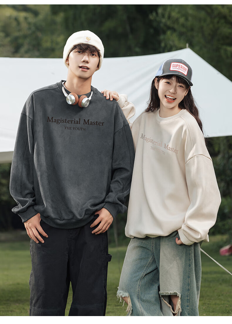 WOOD SOON Men's Vintage American Style Loose Fit Pullover Sweatshirt Autumn Winter Heavyweight Casual Top 5