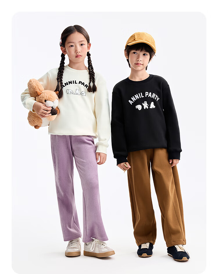 Annil Kids Boys and Girls Crew Neck Long Sleeve Fleece Sweatshirt 2025 Winter New Milk Candy White 160 7