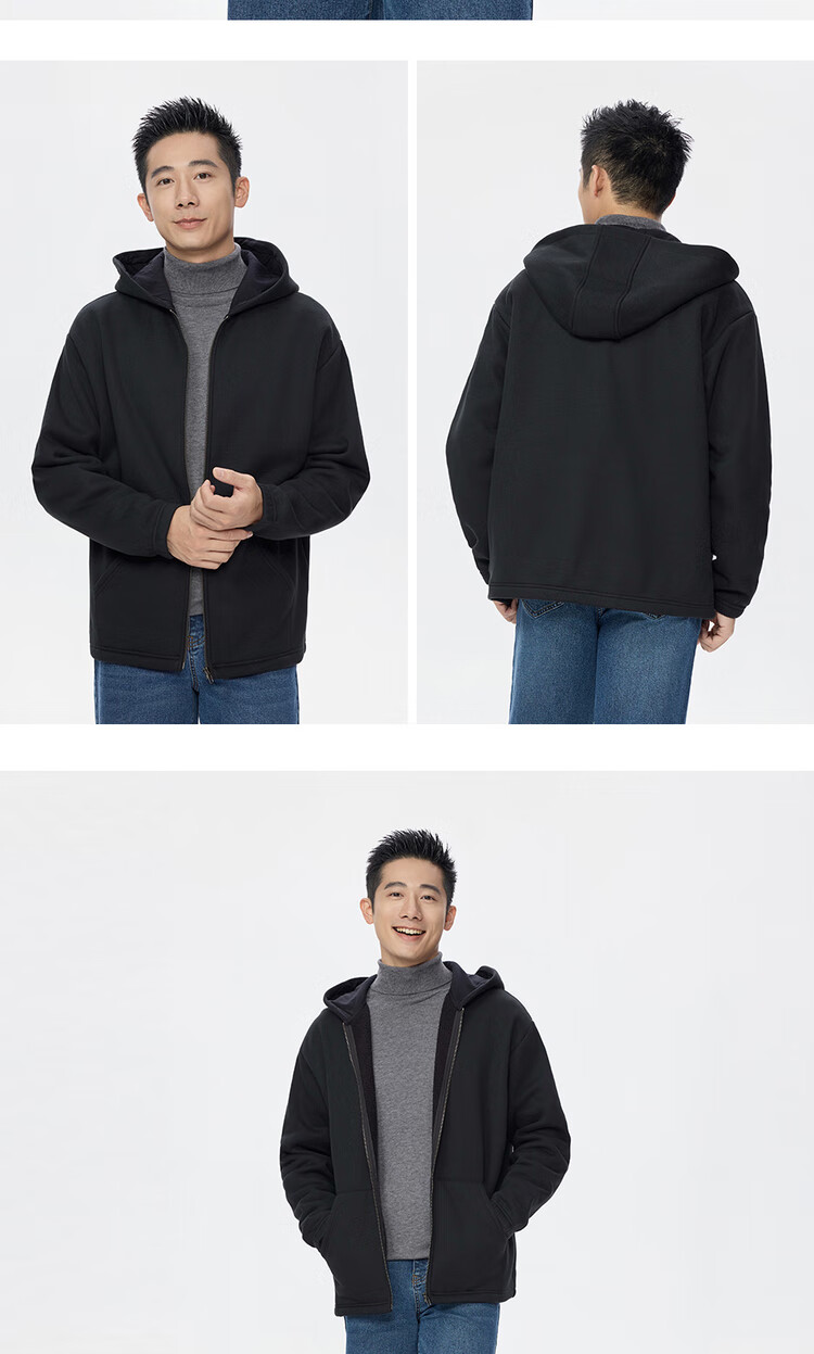 Giordano Men's Hooded Sweatshirt Autumn Winter Fleece Thickened Kangaroo Pocket Loose Pullover 18075812 12