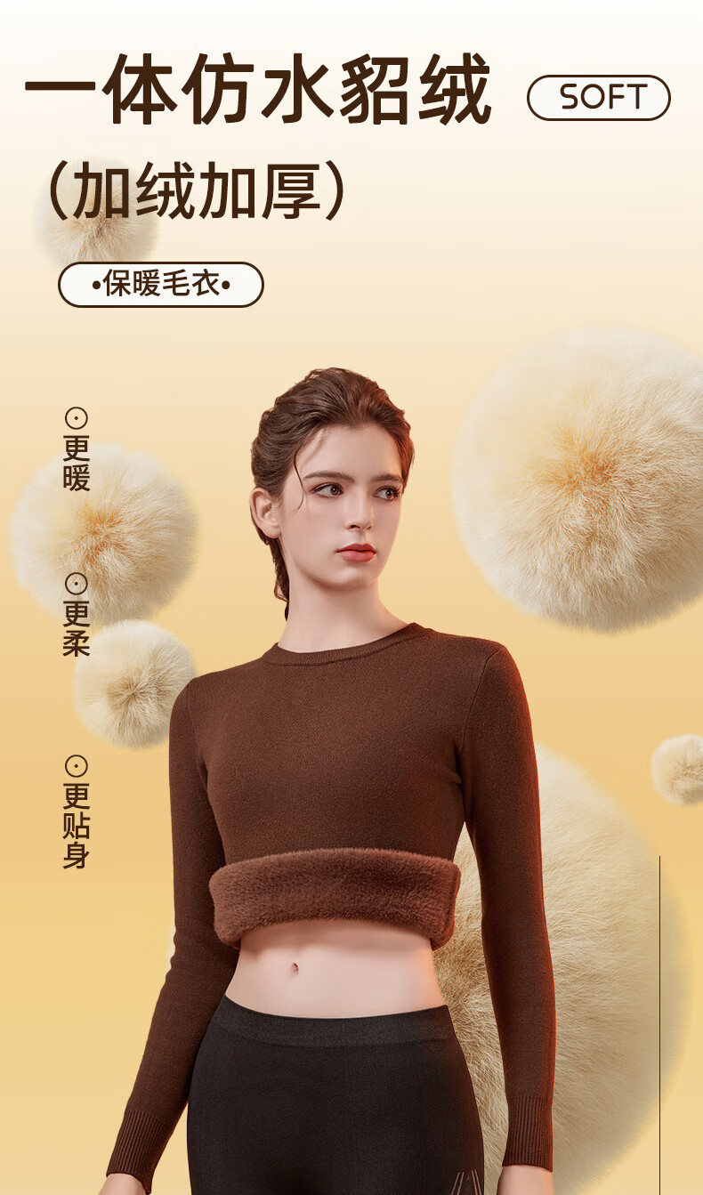 MOXTOC Thermal Fleece Lined Women's Autumn Thickened Slim Fit Winter Crew Neck Pullover Knitwear Thermal Base Layer Shirt 1