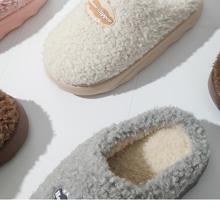 LangSha Autumn Winter New Warm Cotton Slippers for Men and Women, Couple Home Indoor Non-Slip Thick Plush, Gray 42-43 2