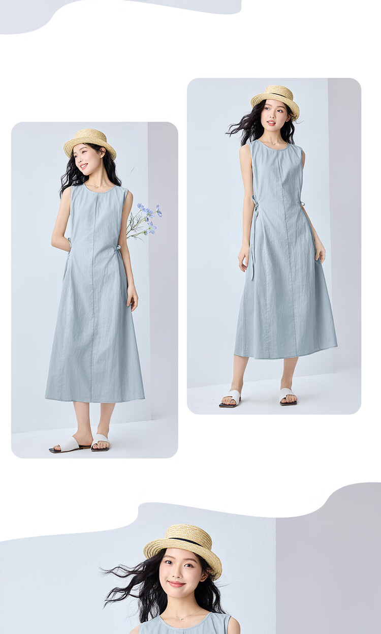 Giordano Sleeveless Dress for Women, Summer New Style Cotton Linen Tie-Waist Round Neck Dress 13465305 11