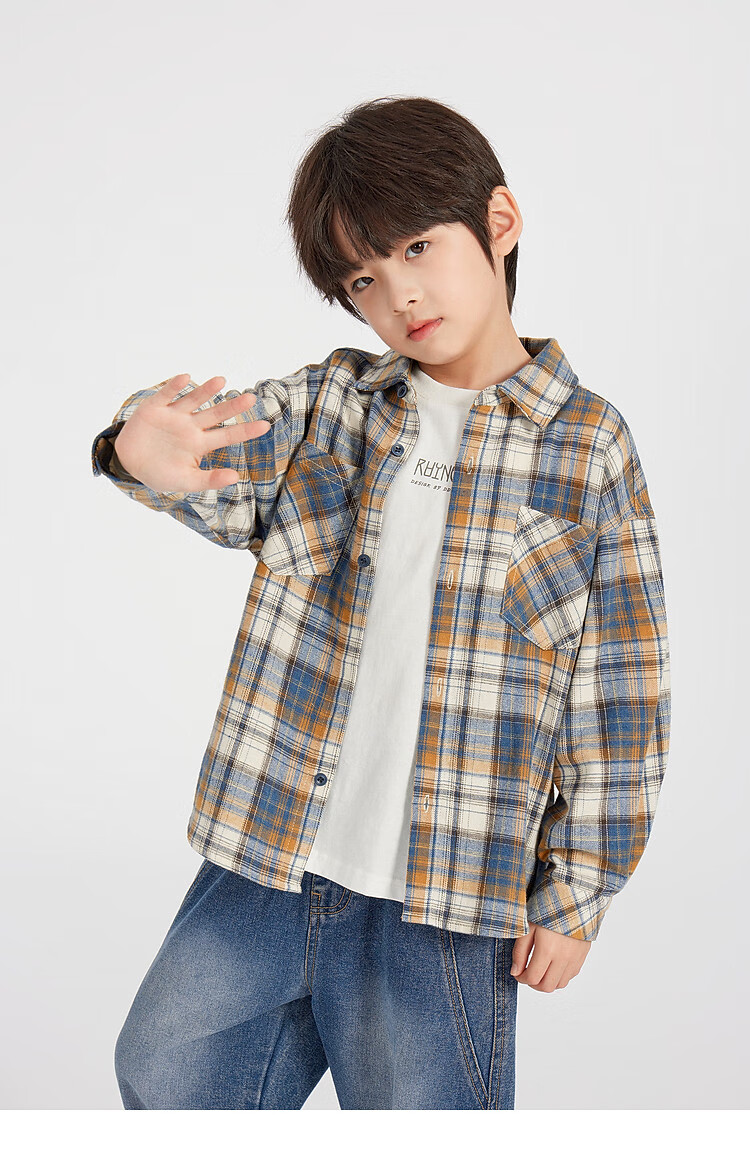 Duoduo Home [Green Blue Tune] Boys' Shirt 2025 Spring Season Change Children's Lightweight Jacket Soft Cotton Shirt for Older Kids 11