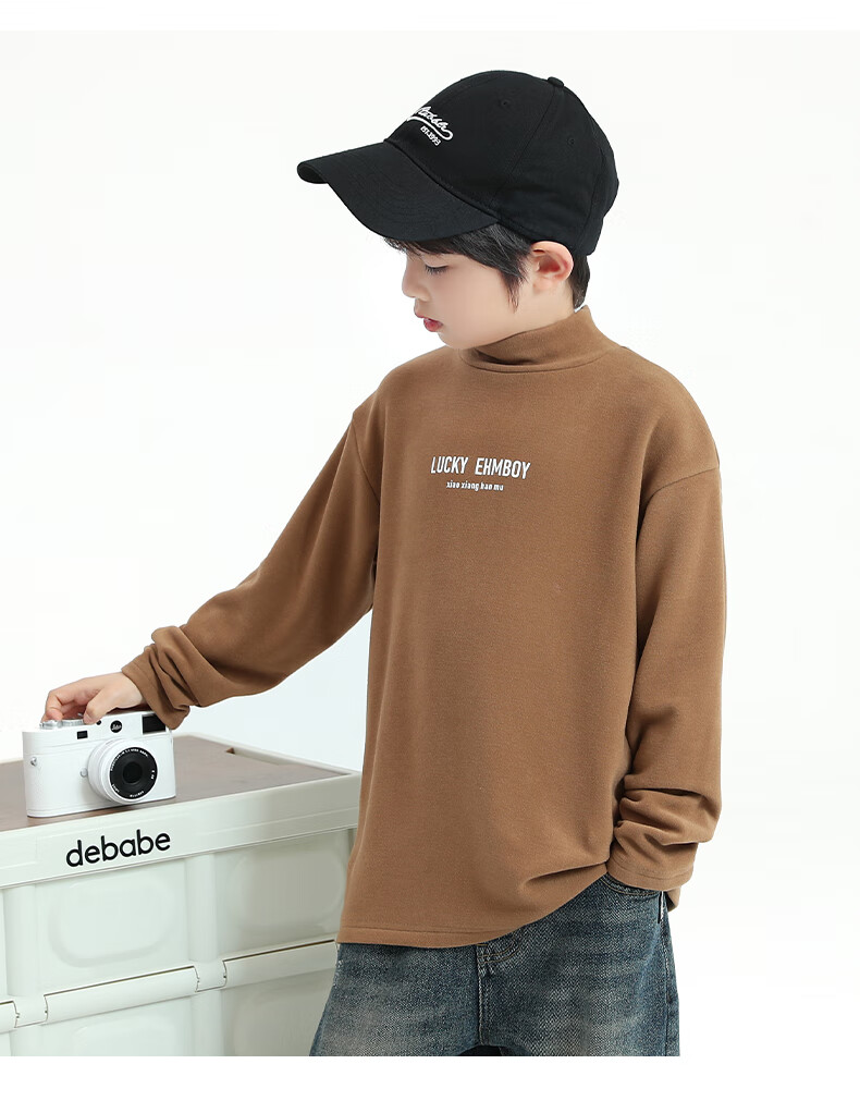 Little Elephant Ham Boys' Base Layer Shirt Autumn Winter Children's Innerwear Half Turtleneck New Boys' Trendy White 150 cm 9