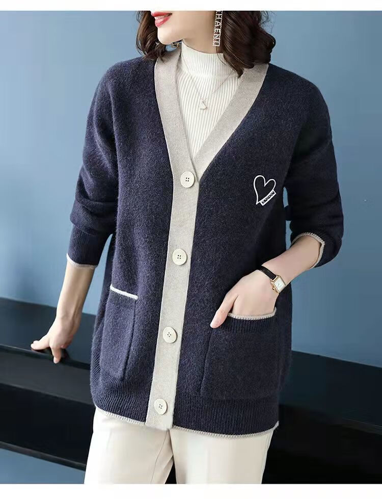 开衫针织毛衣女开身外套开胸毛衣女秋冬外穿新款韩版宽松针织开衫加厚