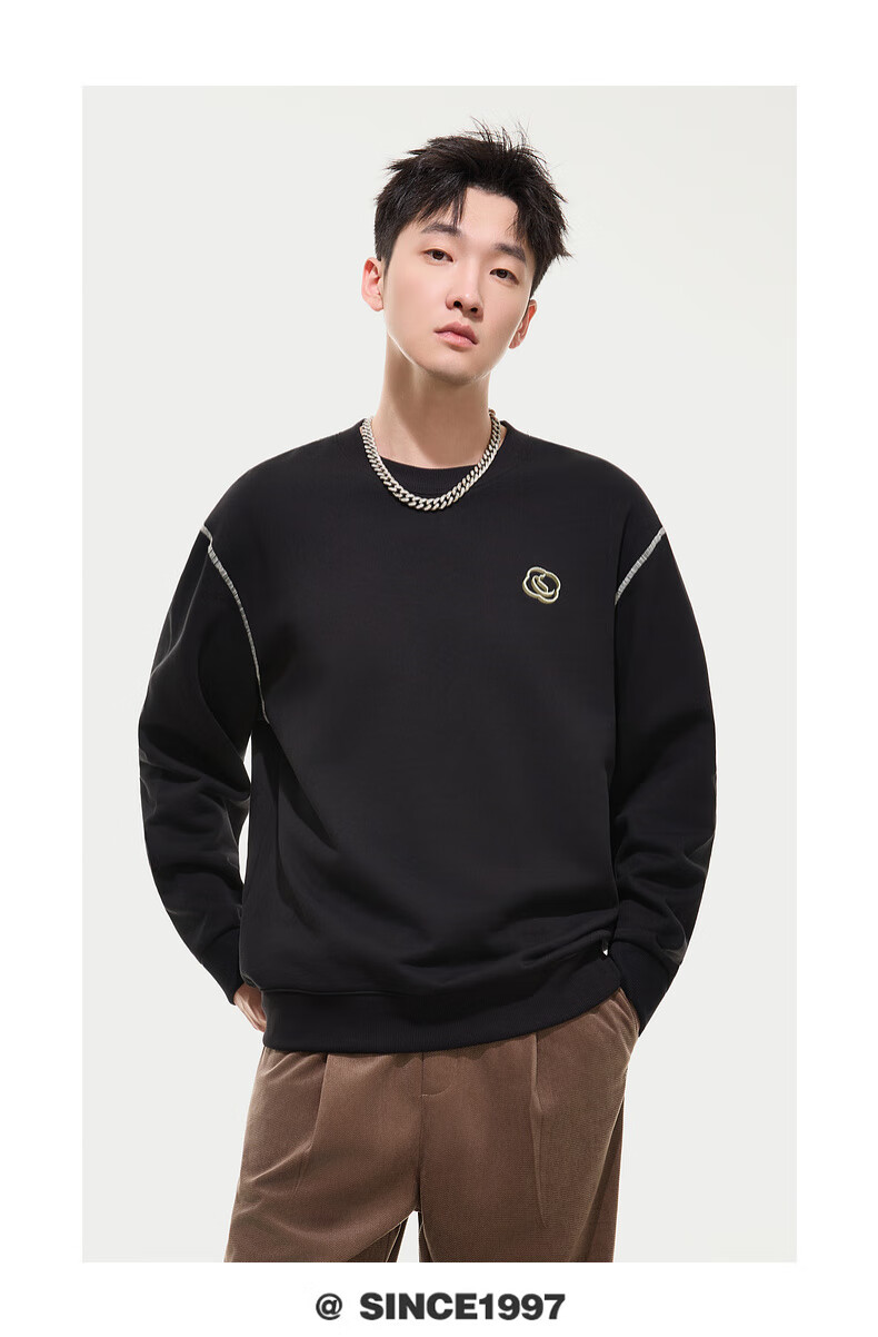 CABBEEN [365g Fish Scale Fabric] Men's Sweatshirt with Auspicious Clouds And CABBEEN C Creative Window Design, Autumn Long-Sleeve Sweatshirt 3
