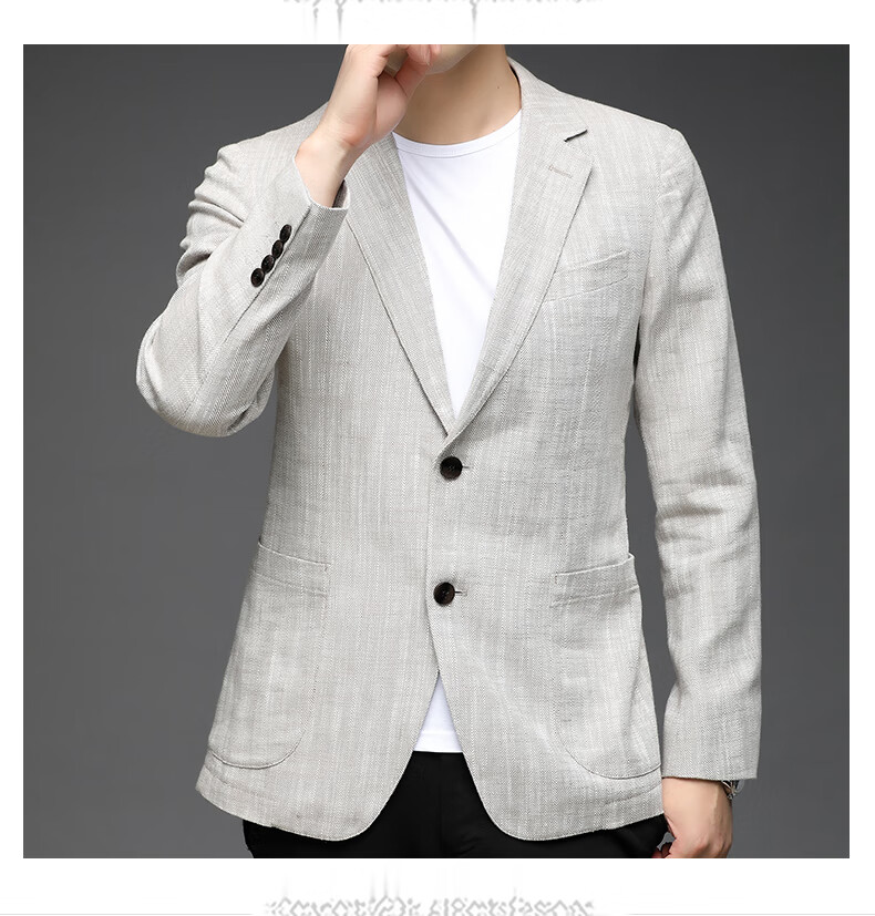 ROMON Men's Linen Casual Blazer Spring and Autumn Slim Fit Single-Breasted Solid Color Business Suit Jacket 13