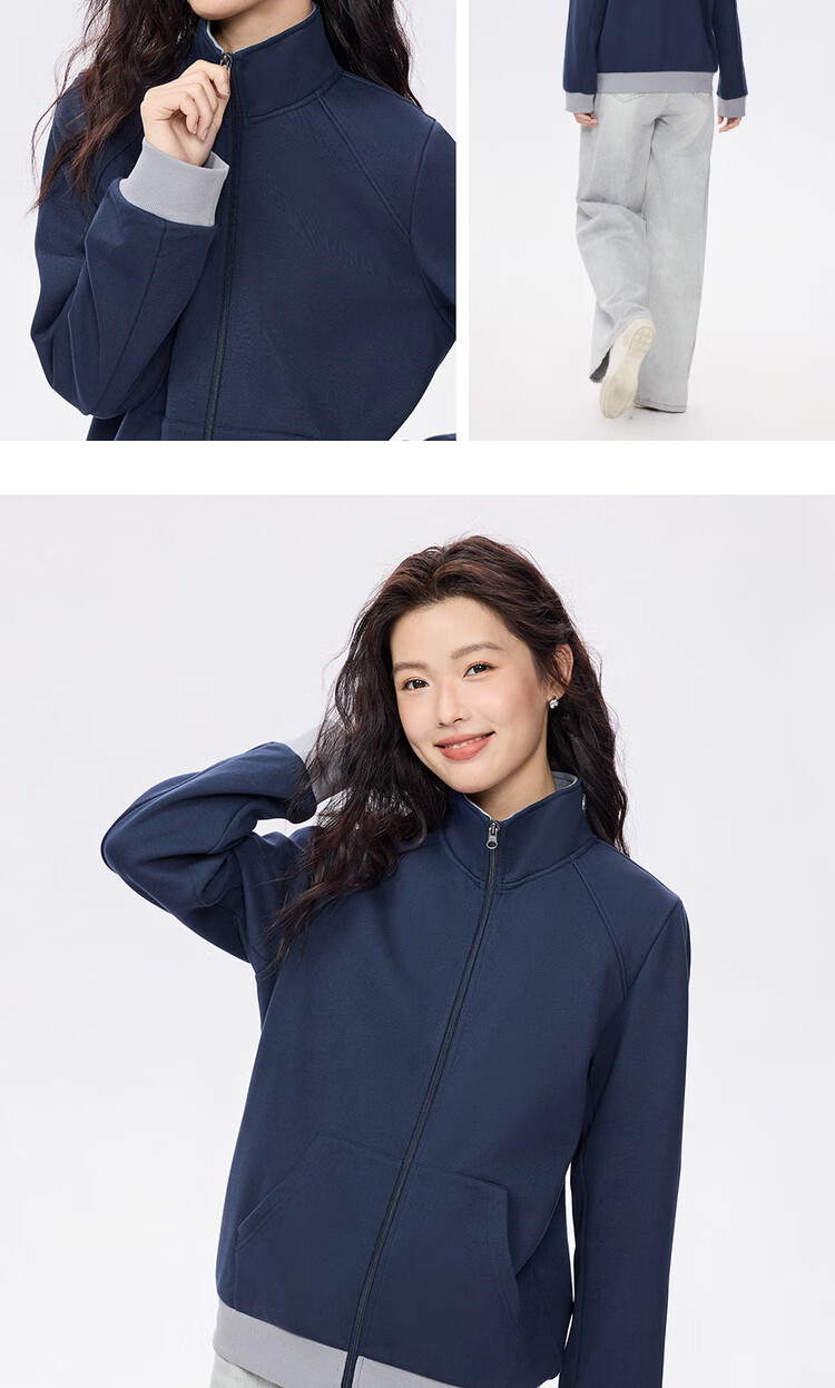 Giordano Women's Casual Autumn Winter Fleece Lined Zipper Jacket Colorblock Stand Collar Sweatshirt 05375885 12