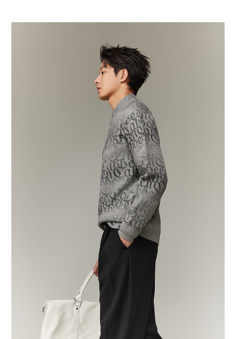 CABBEEN Multi-Yarn Woven Long Sleeve Sweater with CABBEEN Logo Vintage Pattern Winter Colorblock Knitwear 6
