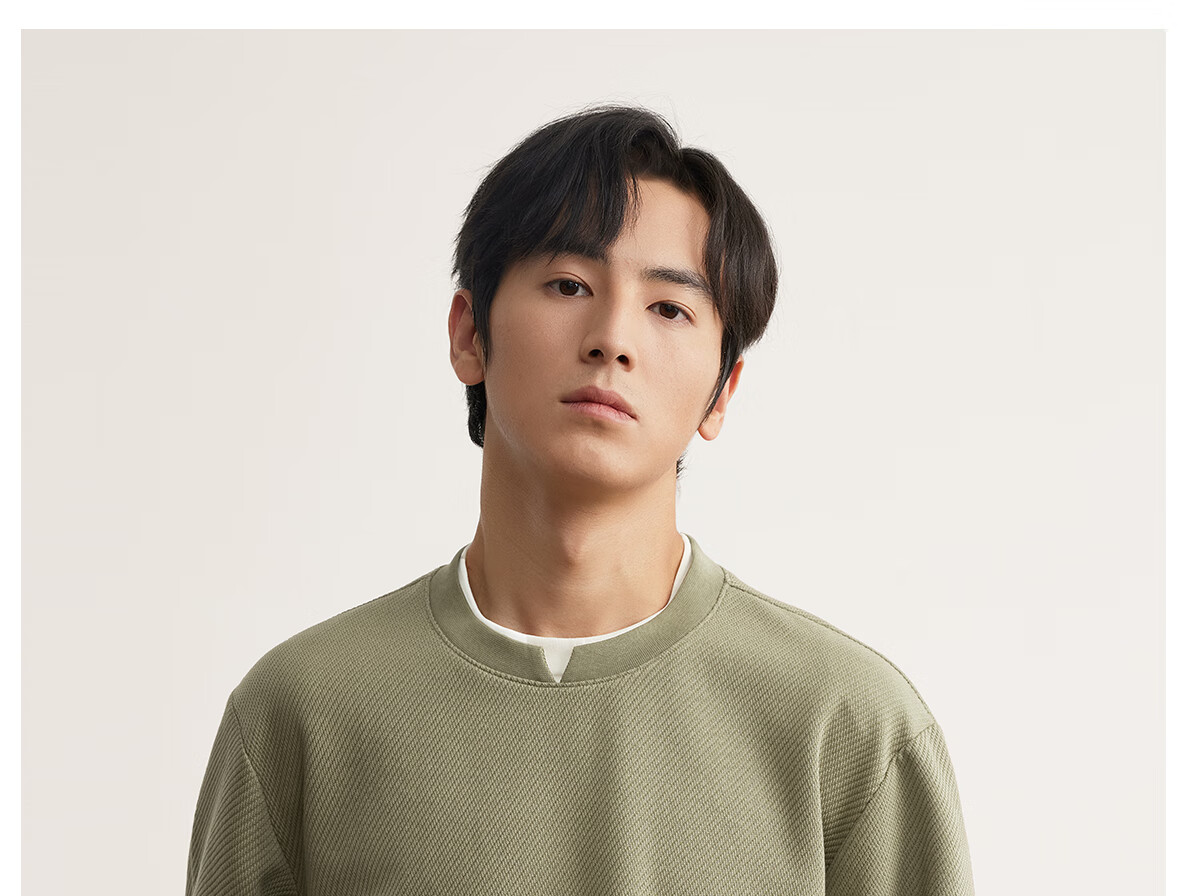 MARKLESS Men's 2025 Autumn New Loose Fit Khaki Green Layered Long Sleeve Sweatshirt, Size L, Model 5406 11