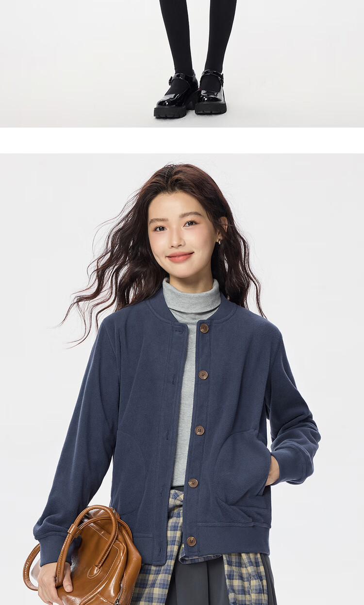 Giordano Women's Fleece Baseball Jacket Autumn Winter Casual Fleece Collar Coat 13375784 11