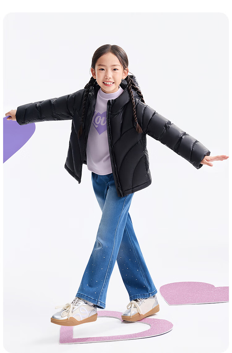 Annil Kids Girls Short Down Jacket 2025 Winter New Warm Coat Black 140 13