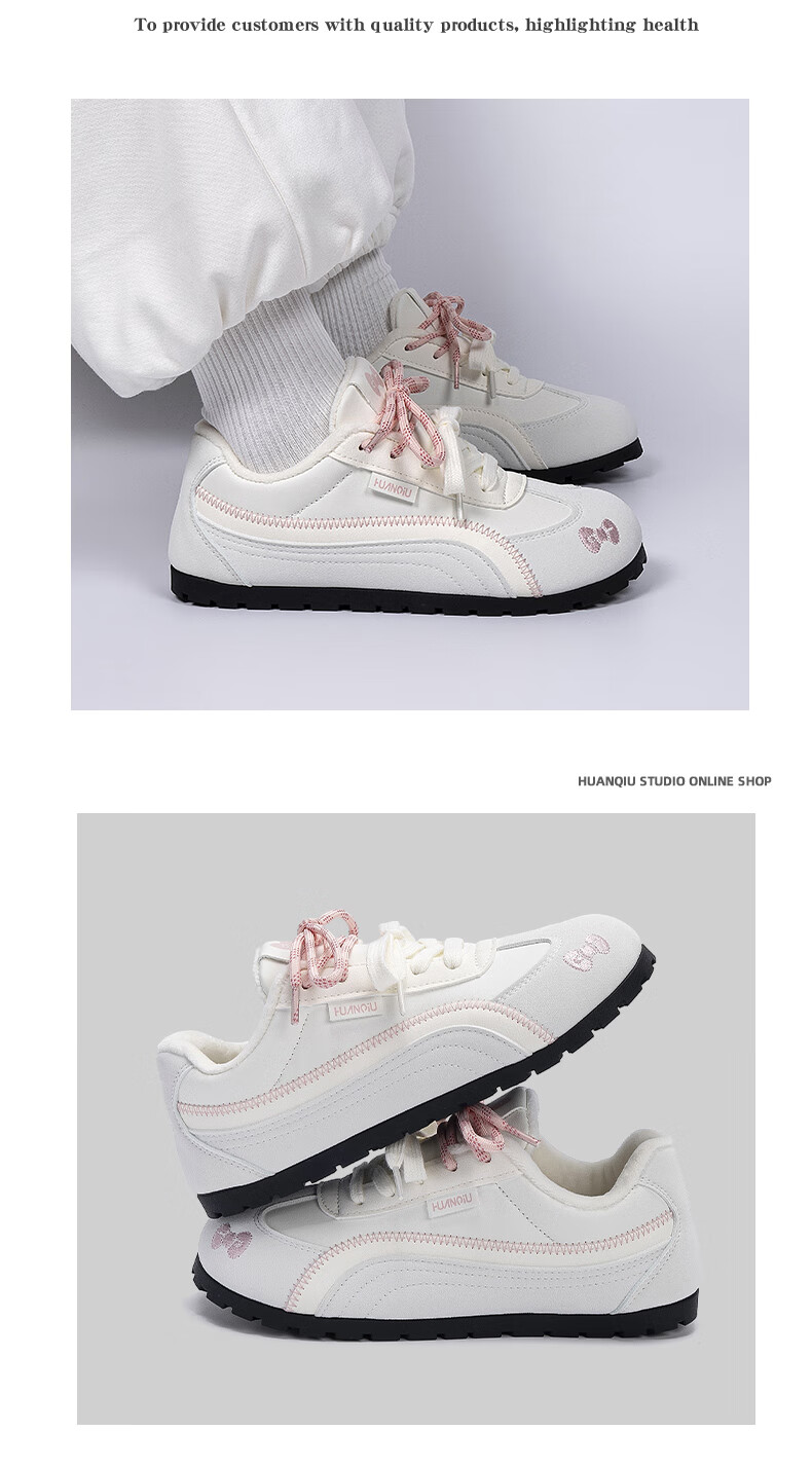 HUANQIU Women's Fleece-Lined Thermal Cotton Shoes 2025 Winter New Flat German Training Shoes Casual White Pink 8