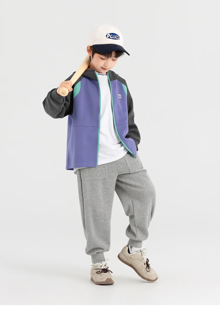 Duoduo Home [Soft and Chewy] Children's 2025 Autumn Three-Color Spliced Hooded Jacket Boys Casual Sports Knit Cardigan 29