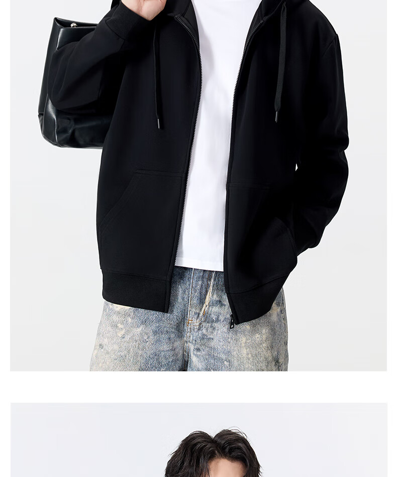 MINISO Hooded Sweatshirt Jacket for Men, Spring And Autumn Style, Casual Versatile Heavyweight Zip-Up Cardigan, Men's Clothing Z, Bean Green, M 17
