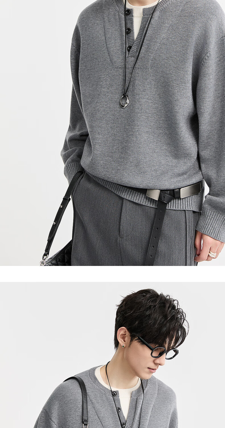 Earl Zuoer Wool Blend Two-in-One Henry Collar Autumn 2025 Long Sleeve Knit Base Shirt Men's Colorblock Sweater 20