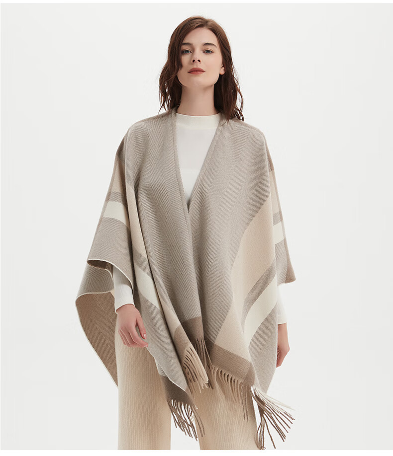 BOHOBOCO Pure Wool Herringbone Shawl Summer Air-Conditioned Room Nap Blanket Scarf Cape Dual-Use [Gift Box] Oatmeal Color 9