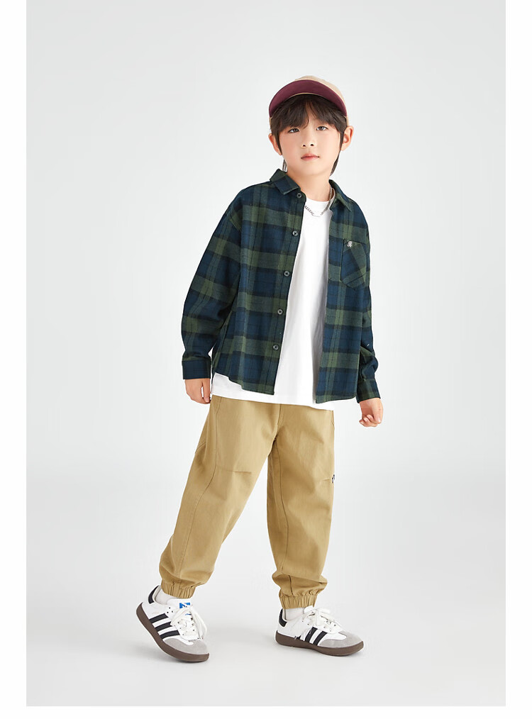 Duoduojia Brushed Soft Fabric Boys' Shirt Spring Autumn Stylish Retro Plaid Jacket for Older Kids 12