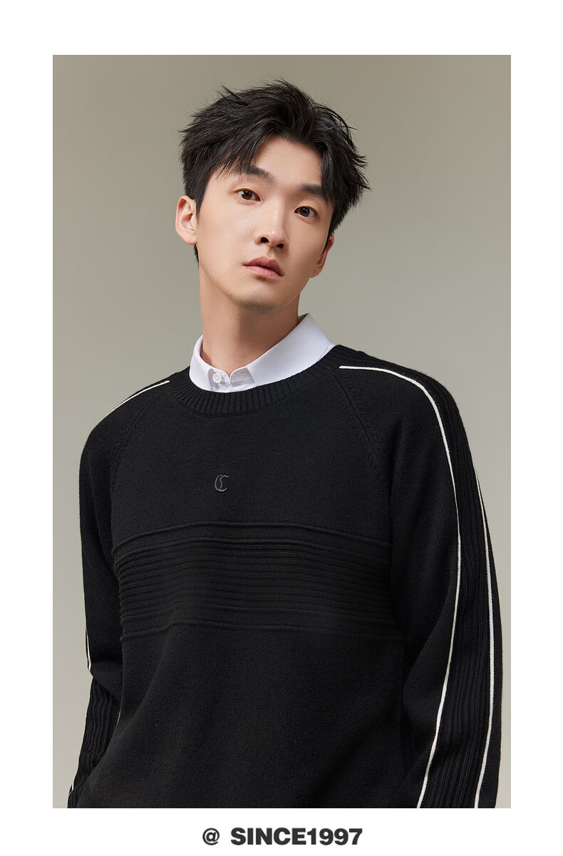CABBEEN Men's Striped Textured Jacquard Casual Winter Long Sleeve Sweater (70% Acrylic, 30% Wool) 3