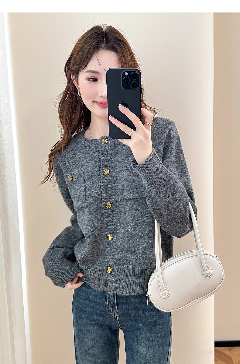 TonLion 2025 Autumn Winter New Small Fragrance Style Cardigan Sweater Women Round Neck Gentle Temperament Knitwear 3