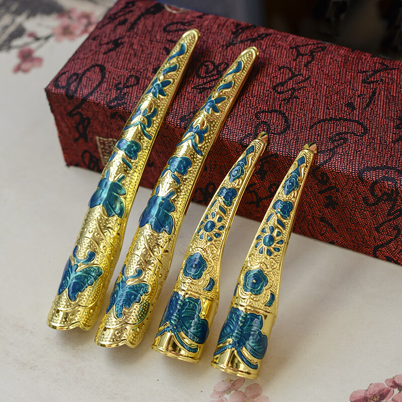 knriquen 古装古风清宫廷后宫手指套护甲指甲套皇后贵妃景泰蓝加厚 银