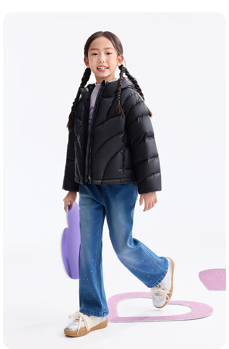 Annil Kids Girls Short Down Jacket 2025 Winter New Warm Coat Black 140 11