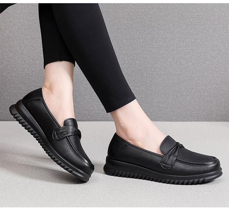 Hengyuanxiang Women's Wide Fit Slip-On First Layer Cowhide Round Toe Nurse Shoes J50818 Black Size 39 5