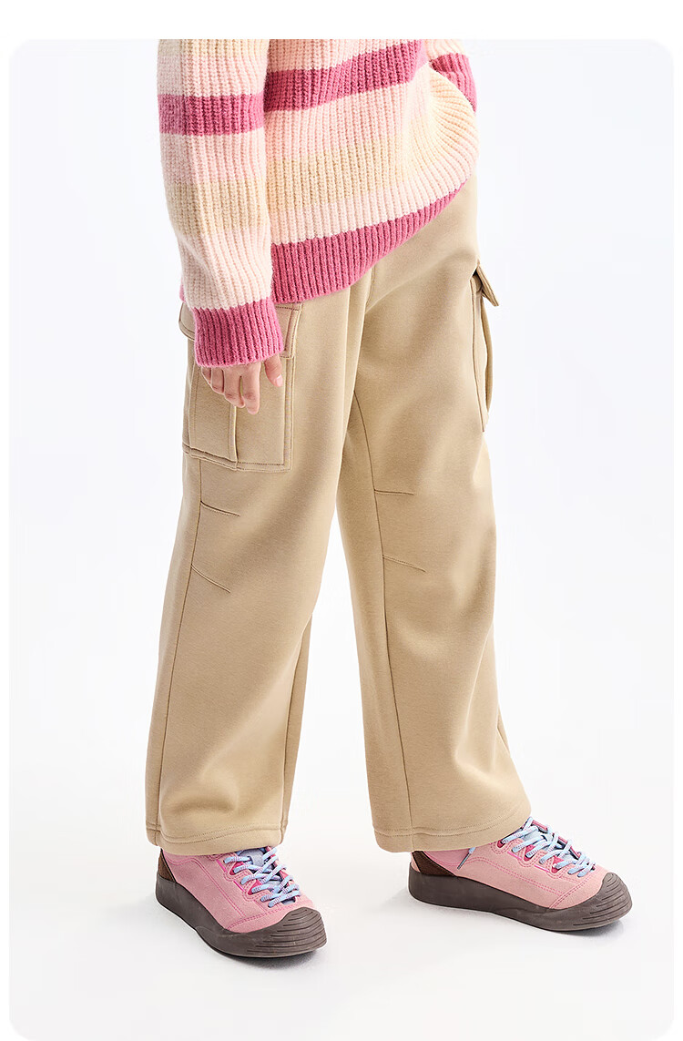 Annil Anti-Static Kids Fleece-Lined Pants Boys Girls Casual Trousers 2025 Winter New Stone Honey Coffee 150 4