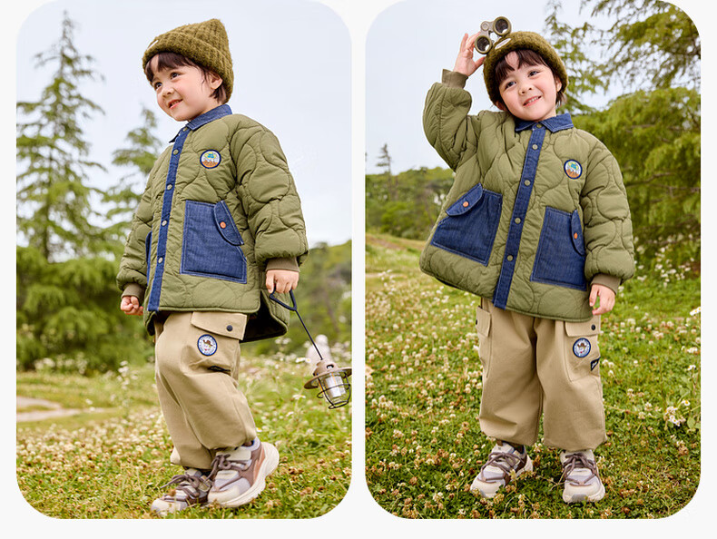 Dudu Baby Winter Cotton Padded Jacket Thickened Loose Coat Kids Boys Girls Fashionable Outerwear Army Green 90cm 5