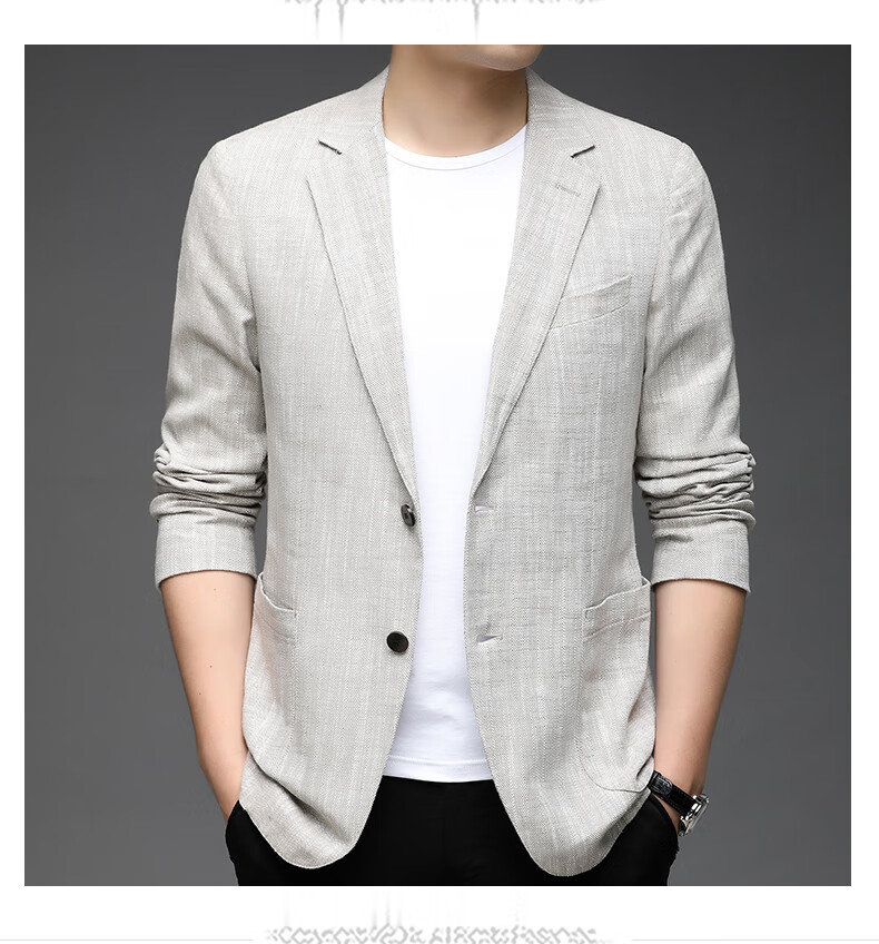 ROMON Men's Linen Casual Blazer Spring and Autumn Slim Fit Single-Breasted Solid Color Business Suit Jacket 14
