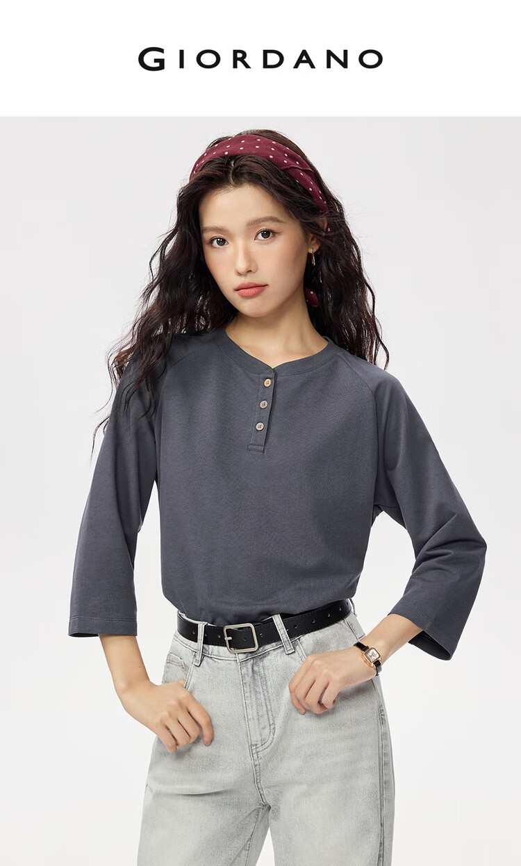 Zara Women's Autumn Pure Cotton American Style Henley Neck Drop Shoulder Seven-Quarter Sleeve Top 13325771 3