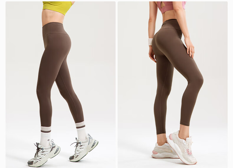 VFU Leap Running High-Elastic Quick-Dry 9/10 Length Women's High-Waist Hip-Lifting Yoga Pants Fitness Set Ebony Brown M 13