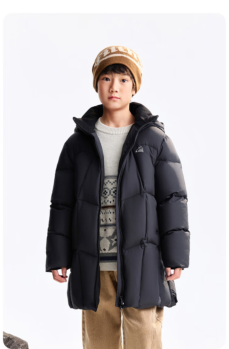 Annil Kids Long Down Jacket for Boys and Girls 2025 Winter New Style Big Kids Artistic Pink 170 7