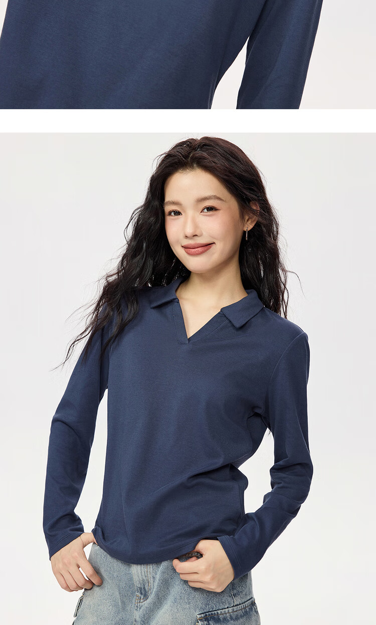 ZARA Long Sleeve Polo Shirt Women Autumn and Winter Pure Cotton Ladies Slim Fit V-neck Top 05315781 14