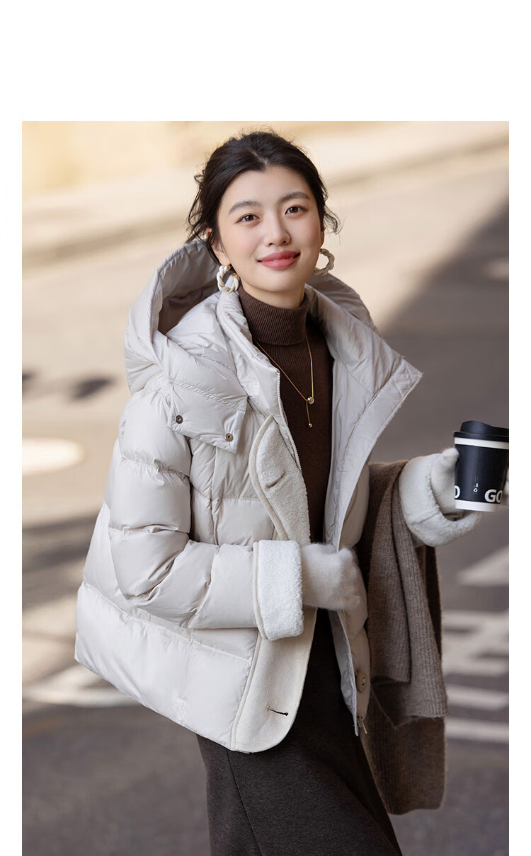 Demana [Twilight Mirror] Winter Mini Heater 90% Duck Down Stand Collar Hooded Three-Layer Craft Decorative Piping Down Jacket 4