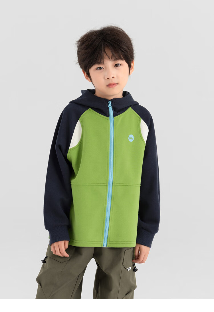 Duoduo Home [Soft and Chewy] Children's 2025 Autumn Three-Color Spliced Hooded Jacket Boys Casual Sports Knit Cardigan 16