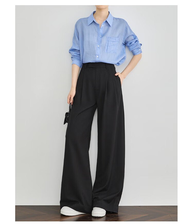 FAESSLIN [A4 Waist-Killing] Dark Gray High-Waisted Dress Pants for Women, 2026 Summer Thin Style, Elegant Draping Casual Wide-Leg Trousers for Wome 15
