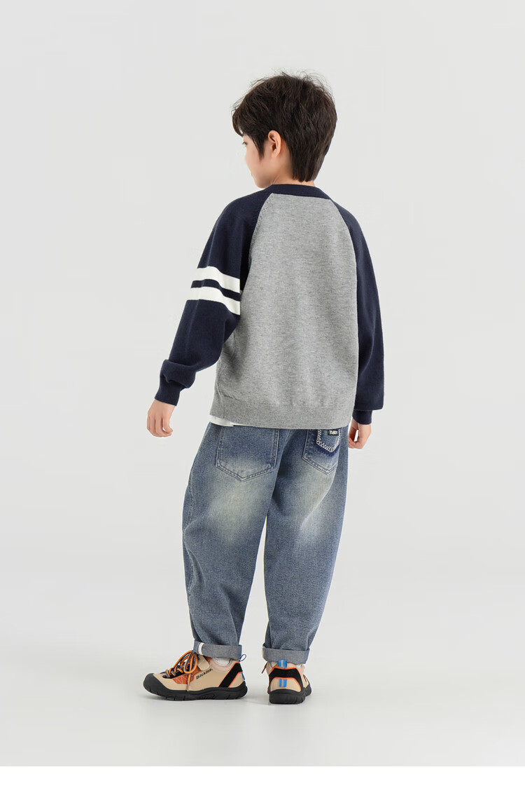 Duoduo Boys Cardigan Spring Autumn Layering Round Neck Sweater Children's 2026 New Cartoon Dog Colorblock Knit Top 23