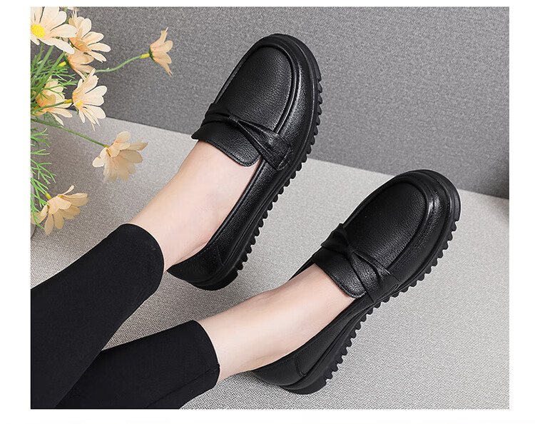 Hengyuanxiang Women's Wide Fit Slip-On First Layer Cowhide Round Toe Nurse Shoes J50818 Black Size 39 6