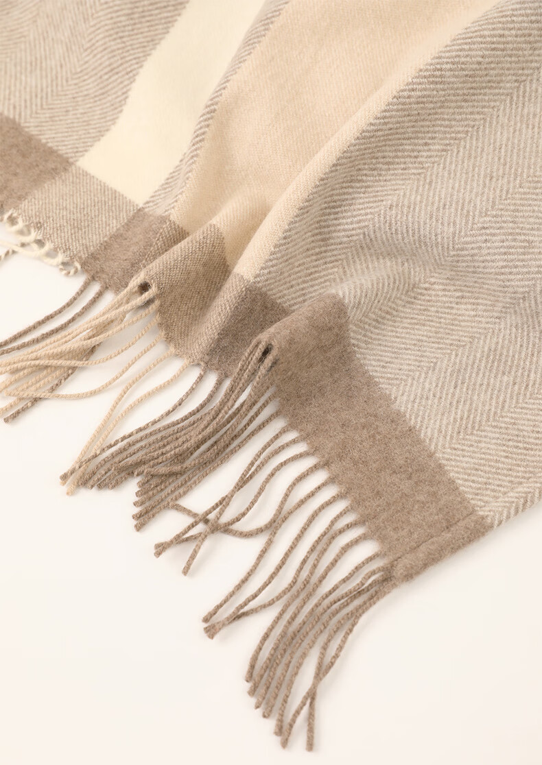 BOHOBOCO Pure Wool Herringbone Shawl Summer Air-Conditioned Room Nap Blanket Scarf Cape Dual-Use [Gift Box] Oatmeal Color 13