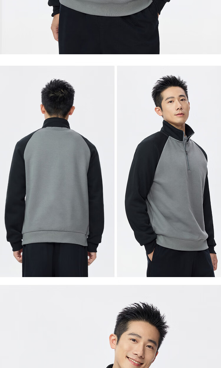 Giordano Fleece-Lined Sweatshirt for Men, New American-Style Color Block Raglan Sleeve Stand Collar Half-Zip Pullover Top 01025797 9